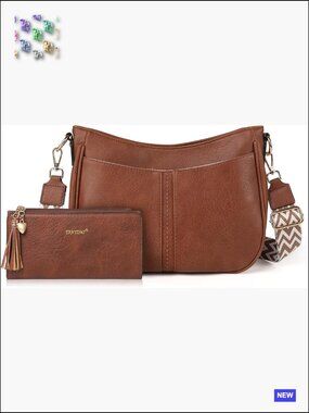 Women's Vegan Leather Crossbody Bag Set with Wallet Everyday Shoulder Handbag